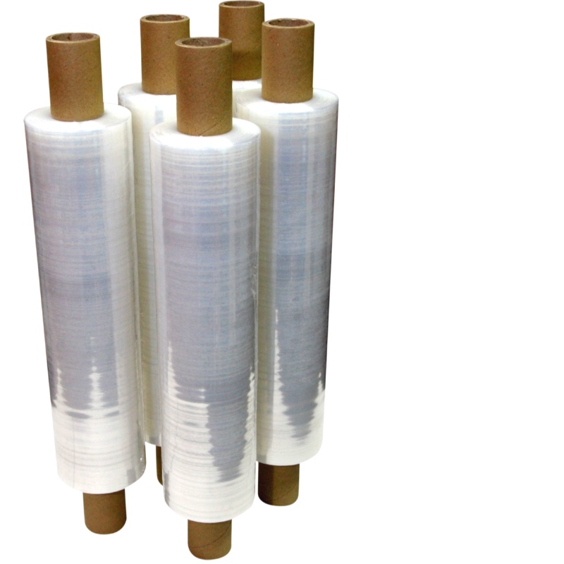 LLDPE stretch film with extruded paper core