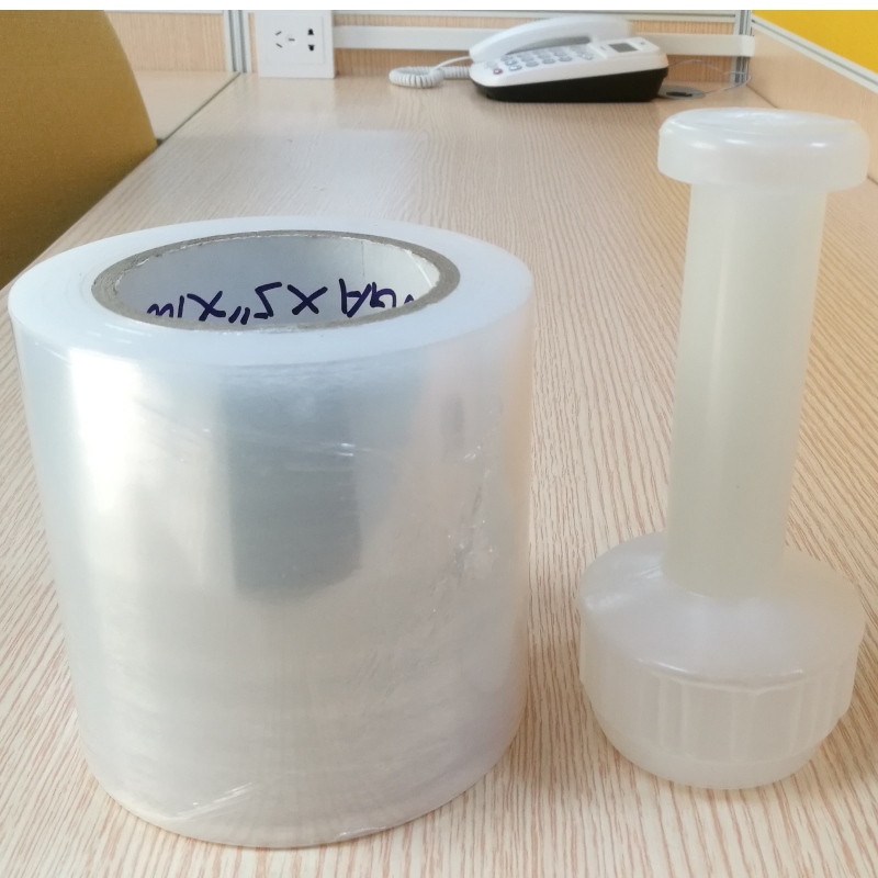 LLDPE stretch film with plastic handle